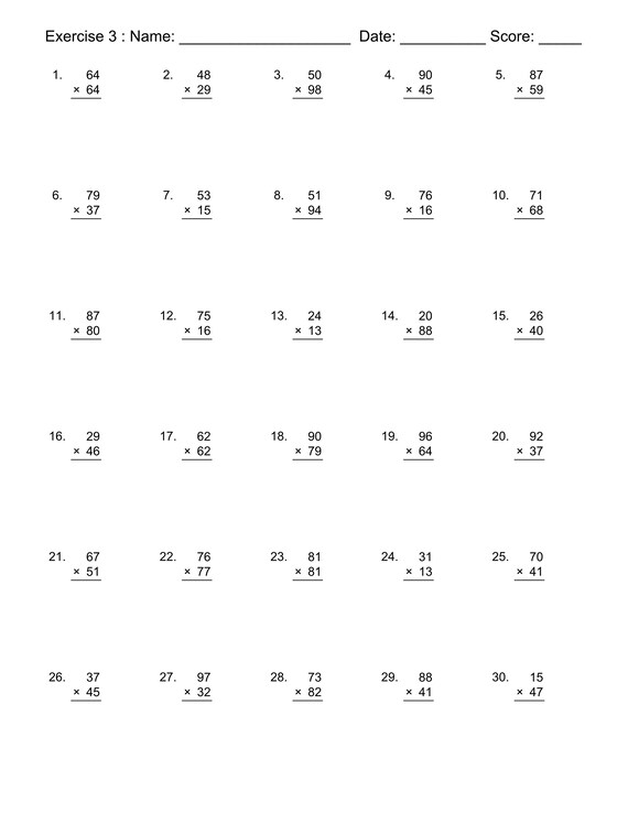 multiplication worksheet 141 long multiplication practice etsy
