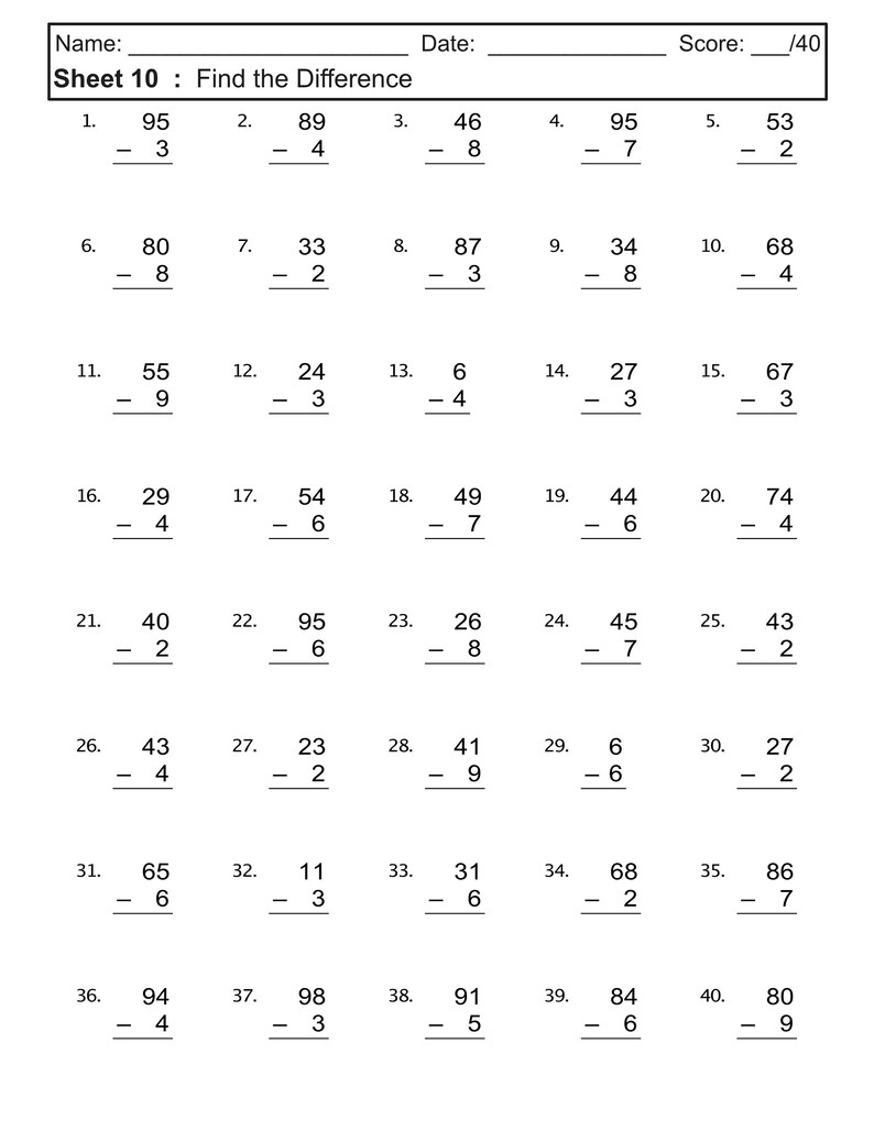 Subtraction Worksheet 100 Practice Sheets With Answers - Etsy
