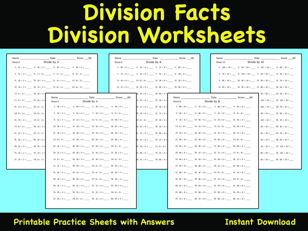 Division Worksheet 12 Division Facts Practice Sheets Math - Etsy Italia