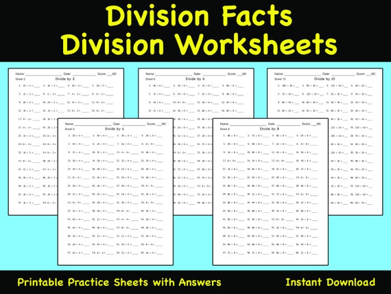 division worksheet 12 division facts practice sheets math etsy australia