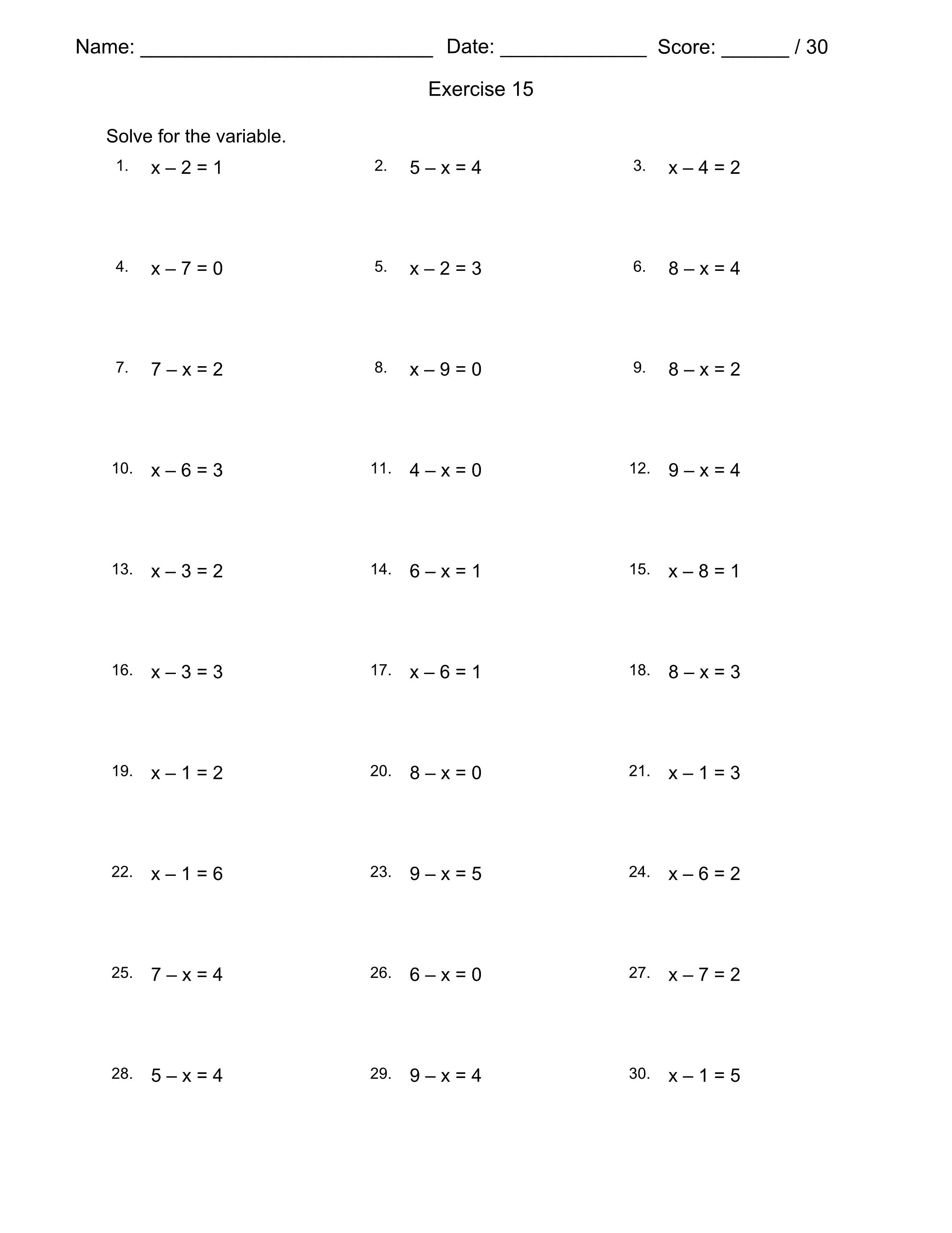 pre algebra worksheet 50 solve for the variable worksheets etsy