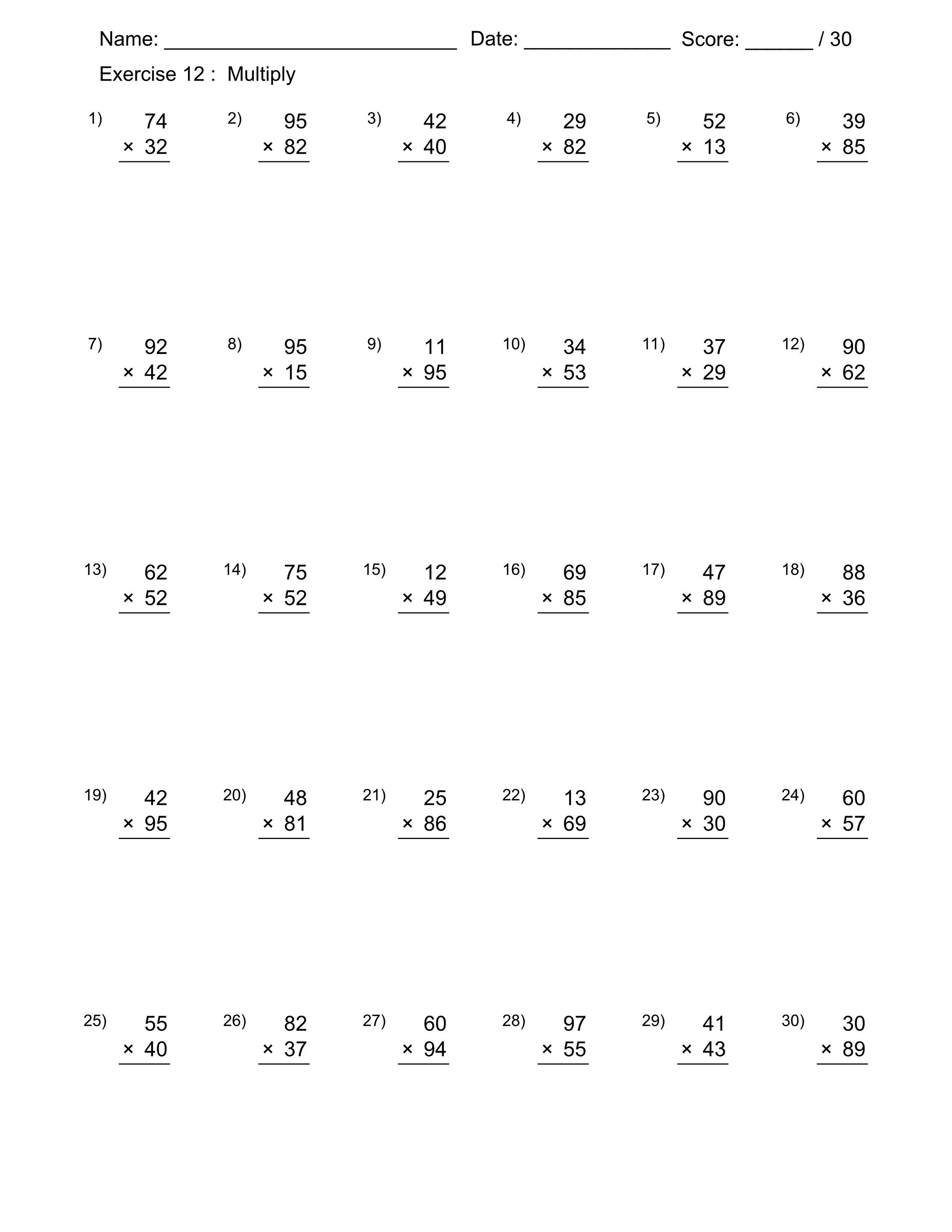 Plants math worksheets 2 digit multiplication