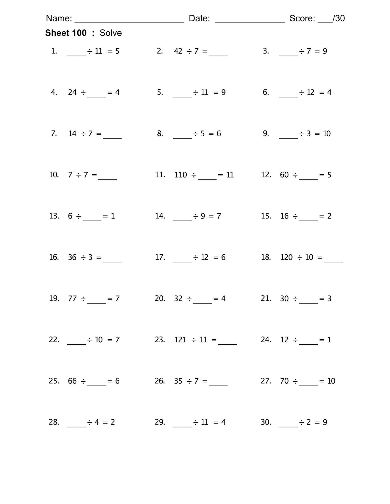 Linear Equations Multiplication And Division Worksheet