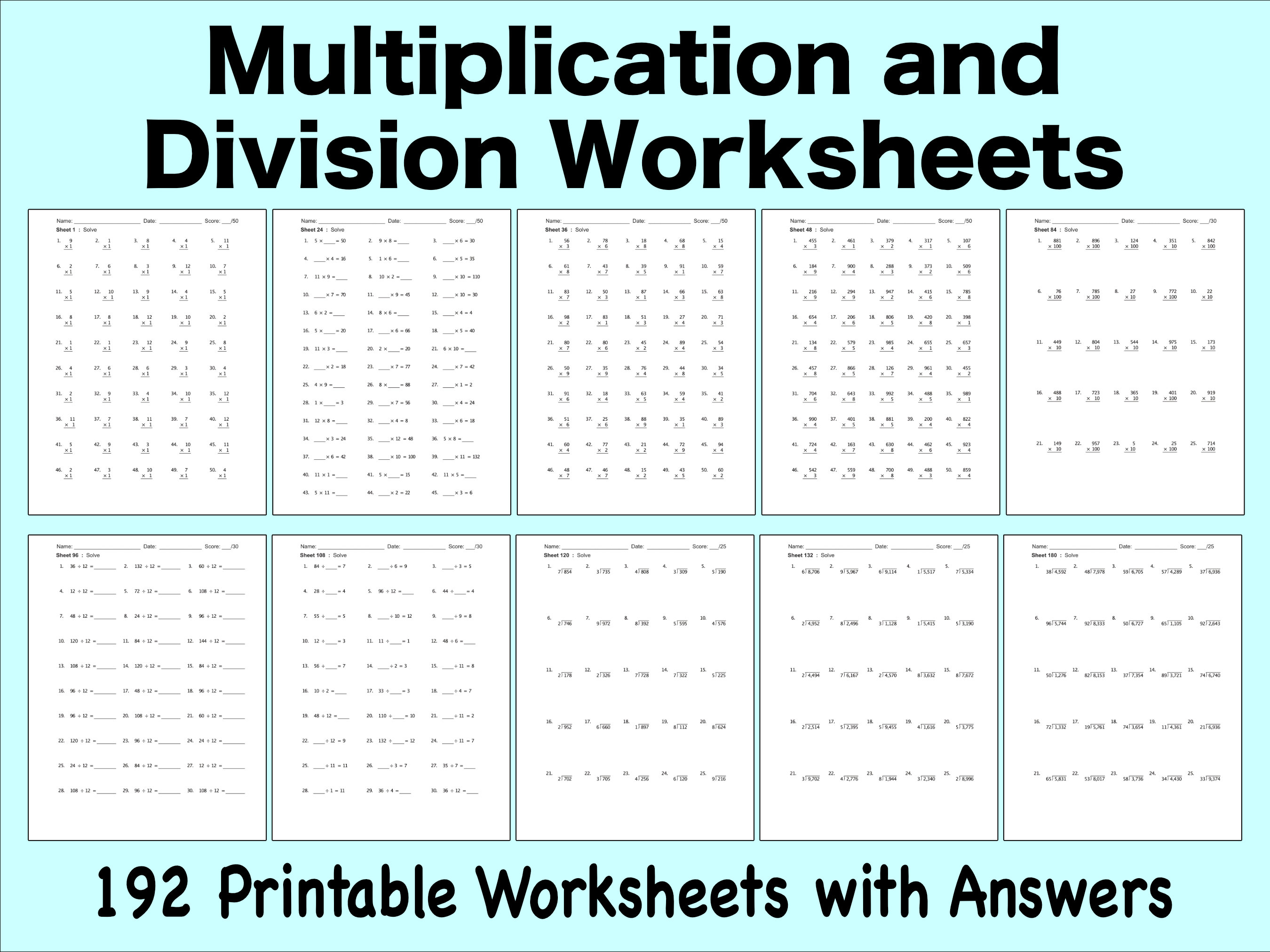 multiplication and division worksheet 192 practice sheets etsy