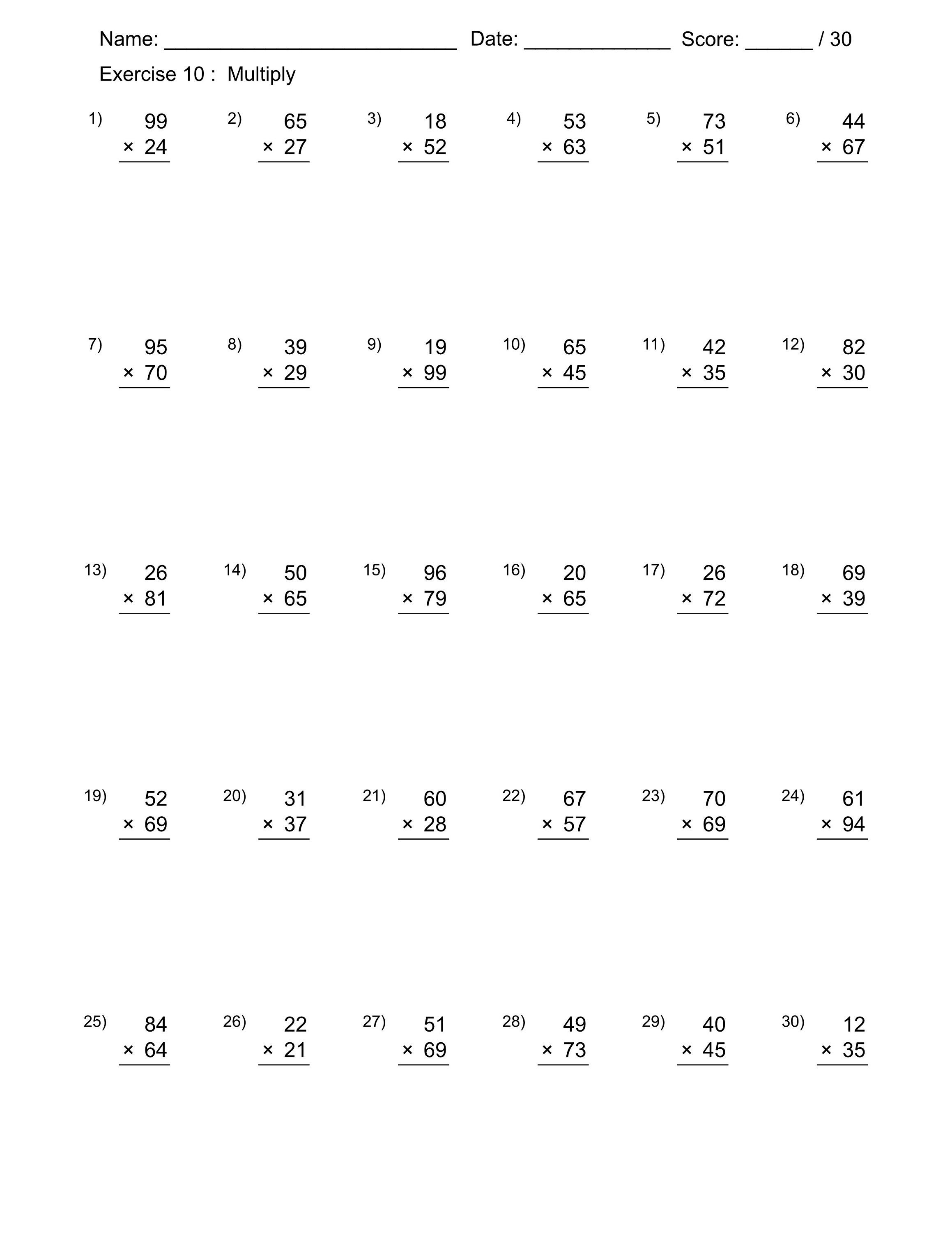 Double Multiplication Worksheets