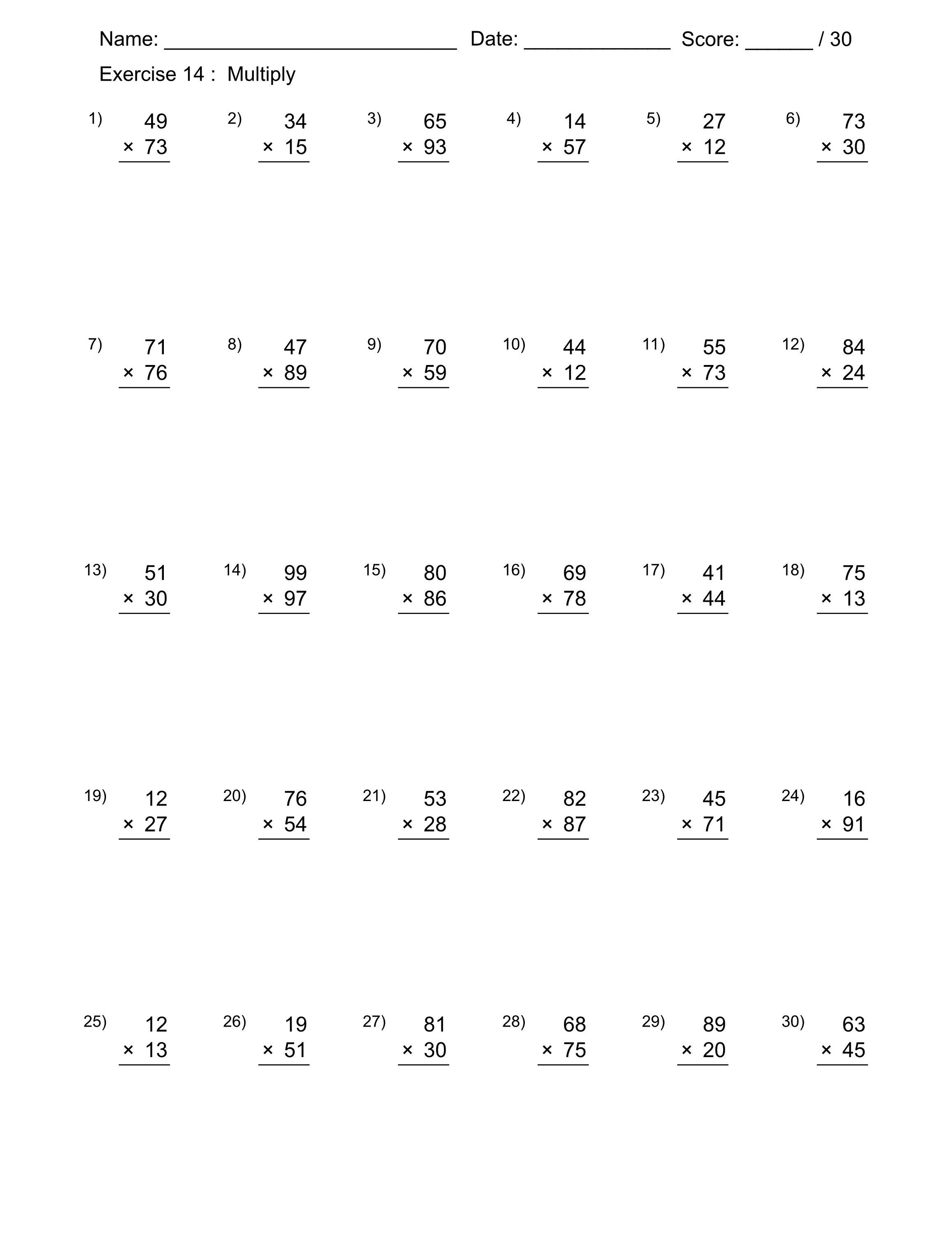 Multiplication Worksheet. 25 Doubledigit Multiplication Etsy