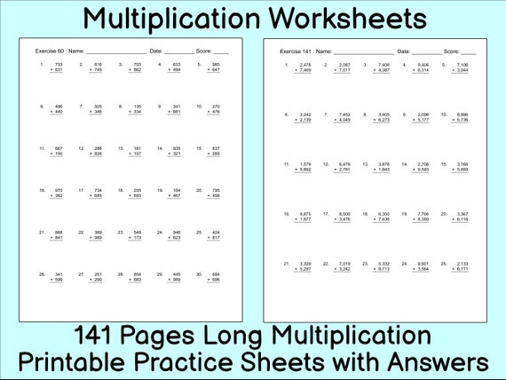 multiplication worksheet 141 long multiplication practice etsy ireland