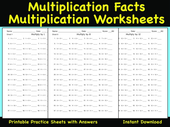 multiplication worksheet 12 multiplication facts practice etsy canada