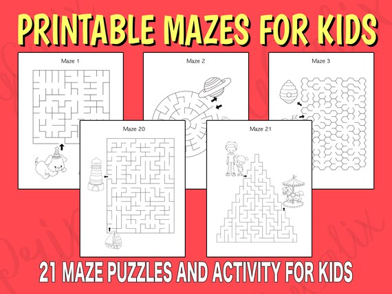 printable mazes for kids 21 maze puzzles and activity for etsy