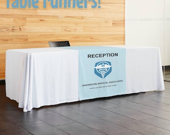 Custom Table Runner with Business logo & name printed in full color -  Ideal for Farmer's Markets, Craft Shows, Trade Shows, etc.