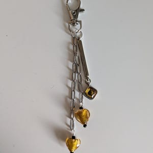 Amber Heart Bag Charm Silver Tone Vintage Gemstone Glass Beads Stainless Steel Chain