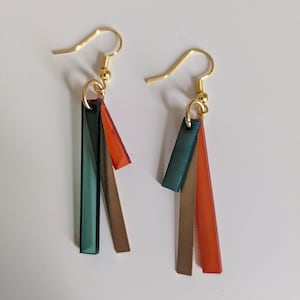 Acrylic Bar Earrings Dangle Orange/Green Acrylic/Brass