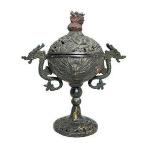 Vintage Bronze Dragon Incense Burner: Chinese Totem Decor