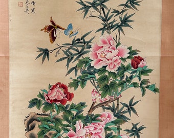 215cm Large Hanging Scroll Flower Bird Painting
