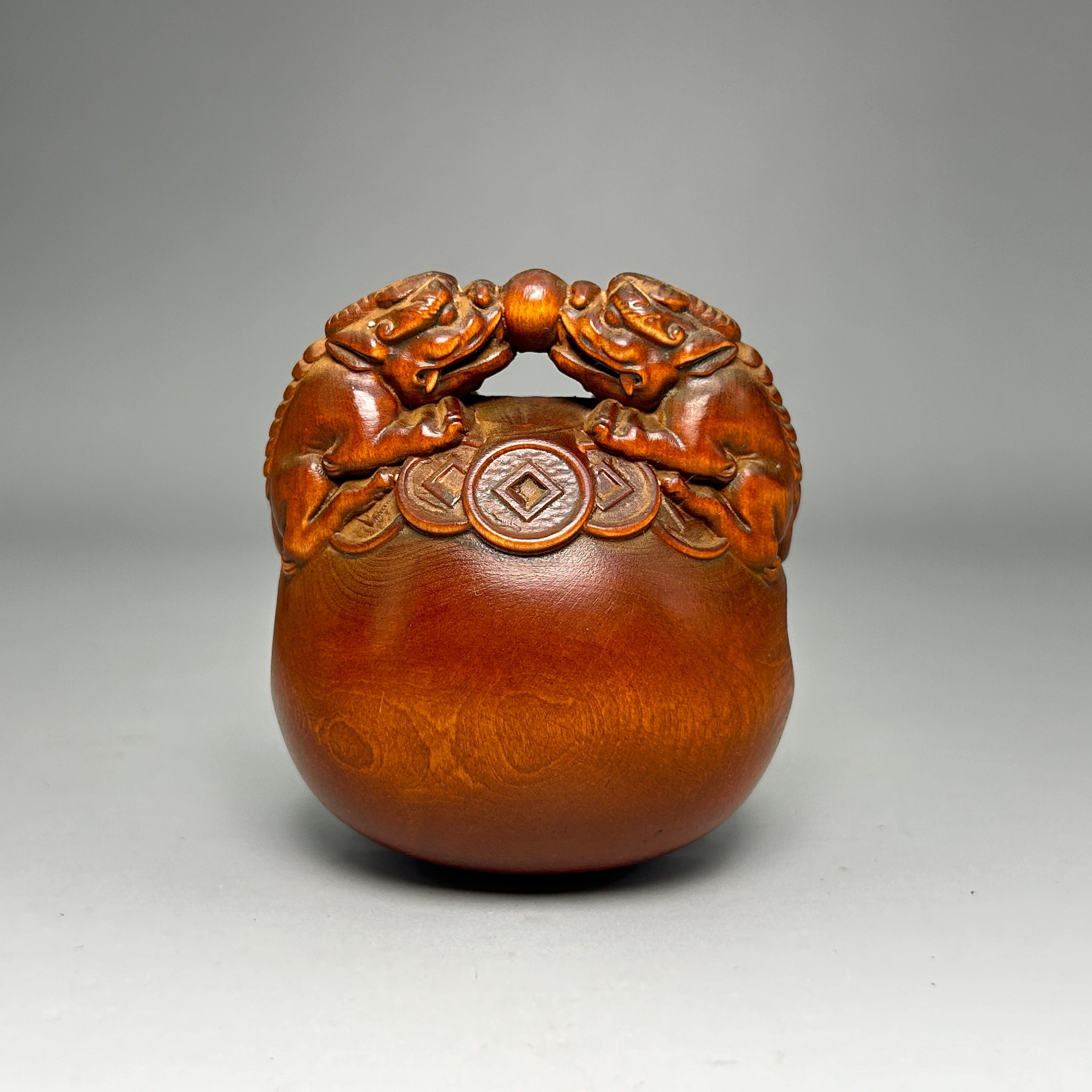 【日本製】 Boxwood Carved Musical Buddhism and Taoism Muyu, Pixiu 書