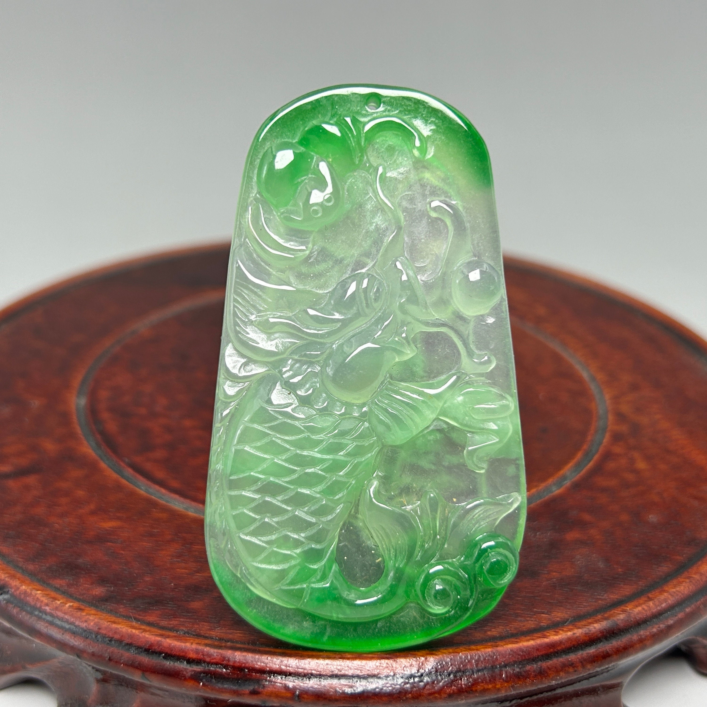 翡翠 魚と龍の彫刻 翡翠彫刻龍魚模様装飾ペンダント - Etsy 日本