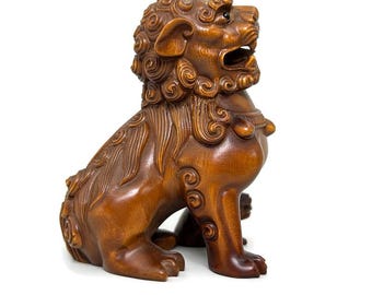 Boxwood Lion Statue,Wood Carving,Home Decor,Grasslands King