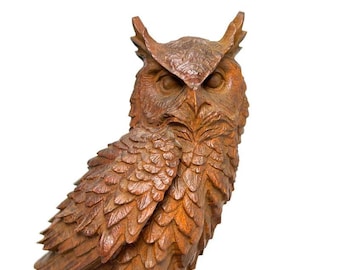 Figura de búho de boj, escultura de pájaro de madera, estatua en miniatura para regalo de sabiduría, talla de animal realista para decoración de escritorio