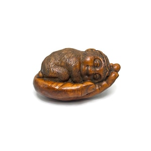 Exquisite Boxwood Carving Monkey Wukong Sculpture Netsuke,Wood Wukong Statue