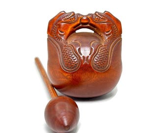 Carved Boxwood Dragon Muyu: Buddhist Wooden Fish Percussion Instrument