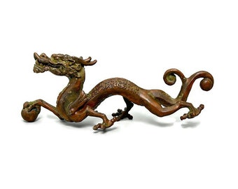 Metalen standbeeld Chinese draak, oosters decor, retrostijl