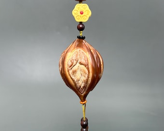 Olive Core Carved Netsuke Pendant, Reproductive Worship Figure，Spiritual Totem
