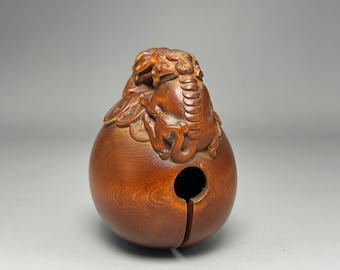 Boxwood Carved Pixiu Muyu, Taoism and Buddhism Musical