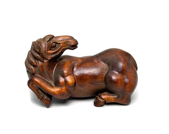 Exquisite Boxwood Carving Horse Sculpture,Wood Horse Statue