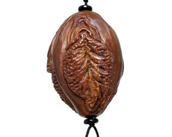 Olive Core Carved Netsuke Pendant, Reproductive Worship Figure