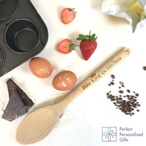 Personalised King of the Kitchen Wooden Spoon | Custom Name Cooking Utensil for The King of the Kitchen | Unique Chef Gift for The Best Cook