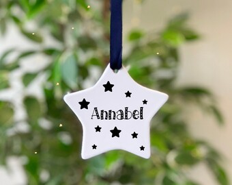 Personalised Ceramic Star Christmas Name Bauble | Personalised Christmas Star Tree Decoration | Hanging Tree Decoration | Festive Tree Star