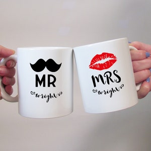 Gepersonaliseerde mokken voor meneer en mevrouw met charmant snor- en lippenontwerp | Mokken meneer en mevrouw stellen | Keramische romantische drinkgerei voor hem en haar