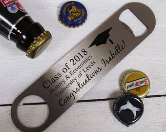 Personalised Graduation Gift | Personalised Metal Bottle Opener Bar Blade with Graduation Message | Unique Graduation Gift and Keepsake