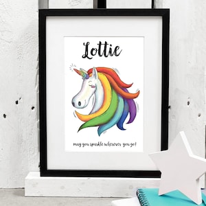 Personalised Colourful Unicorn Print | Unicorn Lover Gift | Rainbow Unicorn Print | Unicorn Bedroom Art | Children&#39;s Gift | Kids Birthday