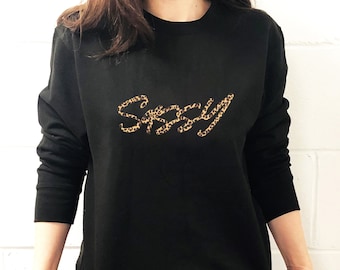 Sassy Sweatshirt | Slogan Sweatshirt | Cosy Soft Black Sweatshirt with Leopard Print Sassy Slogan | Stylish Leopard Print Statement Fashion
