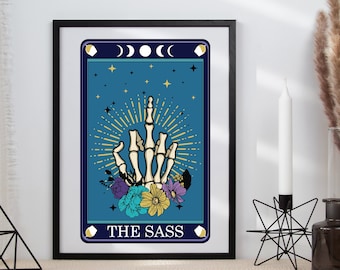 The Sass Tarot Style Print | Quirky Tarot Print | Tarot Gift | Sassy Print | Tattoo Style Print | Skeleton Art | Tarot Cards