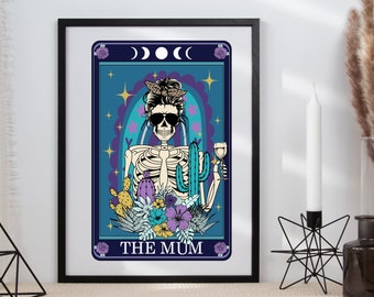 Tarot Style Wine Mum Funny Typographical Print | Quirky Tarot Print | Tarot Gift | Wine Lover Gift | Tattoo Style | Skeleton Art | Tarot