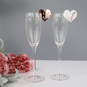 Hochzeit Glas Charms Personalisierte Gedeck | Personalisierte Rose Gold Herz Glas Charms | Hochzeit Tisch Name Bevorzugung | Rose Gold Hochzeit