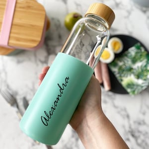 Personalised Glass Water Bottle with Bamboo Lid | Bamboo Water Bottle | Personalised Water Bottle | Birthday Gift | Mother's Day Gift