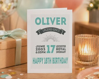 Personalised Special Date 18th Birthday Card | 18th Birthday Card With Personalised Details | Vintage Design 18th Birthday Card