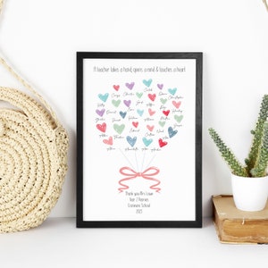 Teacher Gift Hearts Print Personalised | Thank You Teacher Gift | End of Term Gift | Teacher Gift Ideas | Personalised Classroom Gift