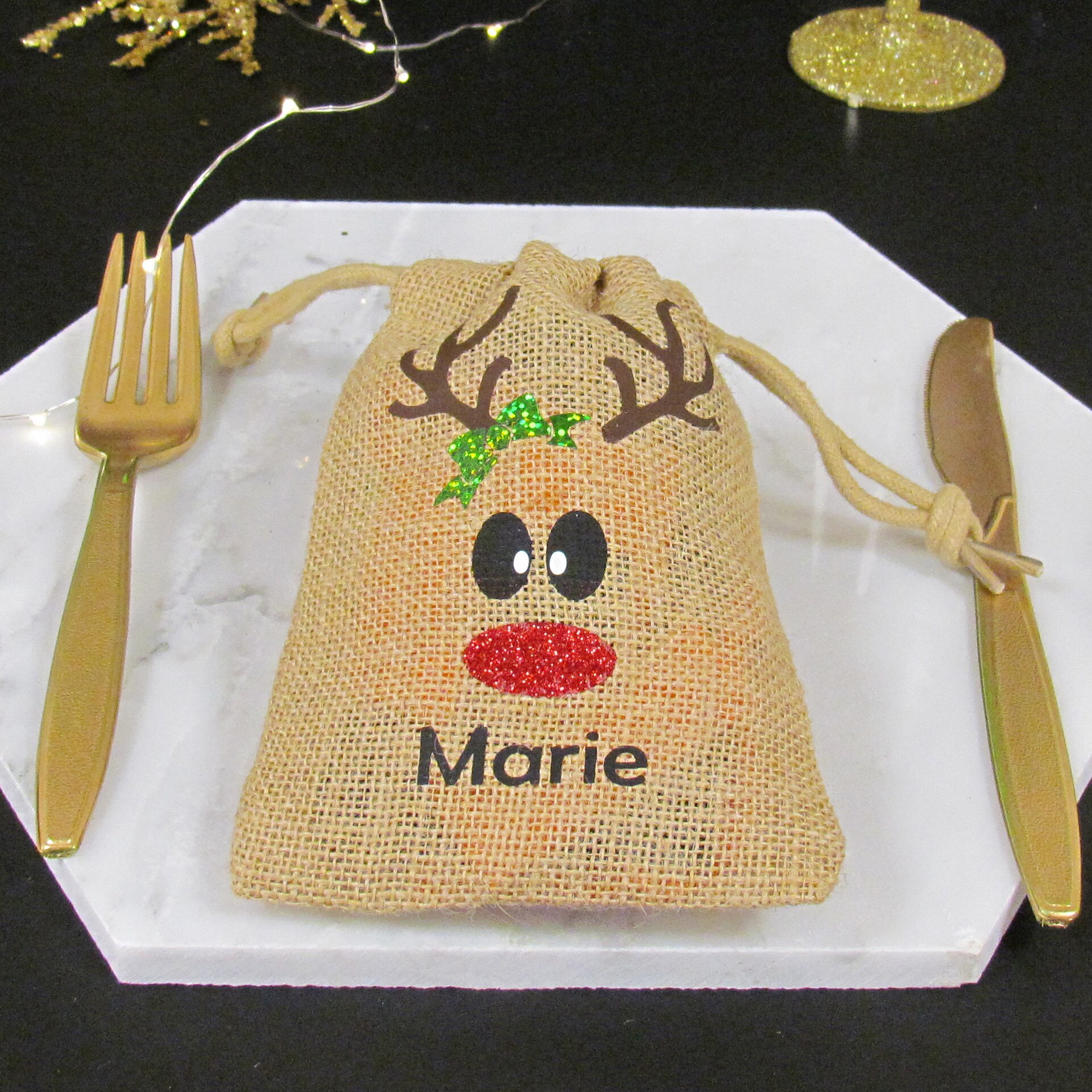 Personalised Natural Linen Reindeer Dust Bags – The Land of Holly