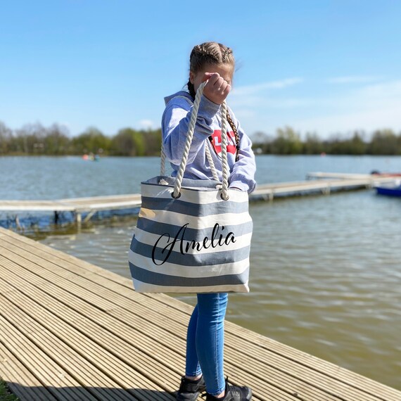 Blue stripe store beach bag