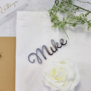 Silver Mirrored Acrylic Name Place Table Settings | Mirror Place Settings for Wedding | Personalised Table Names for Wedding Guests Favours
