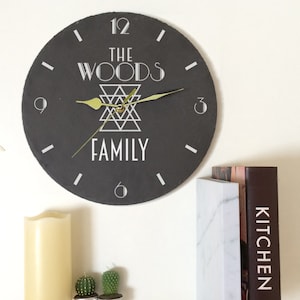 Personalised Family Name Slate Clock | Custom Engraved Slate Wall Clock | New Home Gift Family | Housewarming Gift | Unique Family Home Gift