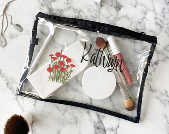 Personalisierte Geburt Blume Klar Make-up Tasche | Geburtsblumen Geschenk | Geburtstagsgeschenk | Personalisierte Schminktasche | Handtasche Beutel | Klare Schminktasche