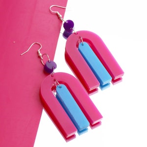 Geometric Bold Acrylic Earrings | Bright Coloured Statement Earrings | Large Dangly Earrings | Multicoloured Hook Earrings | Gifts for Her