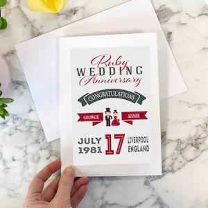 Carte d’anniversaire de mariage Ruby personnalisée | Souvenir de la carte anniversaire Ruby | Carte d’anniversaire personnalisée | Célébrations de mariage Ruby