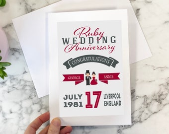 Personalised Ruby Wedding Anniversary Card | Ruby Anniversary Card Keepsake | Personalised Anniversary Card | Ruby Wedding Celebrations