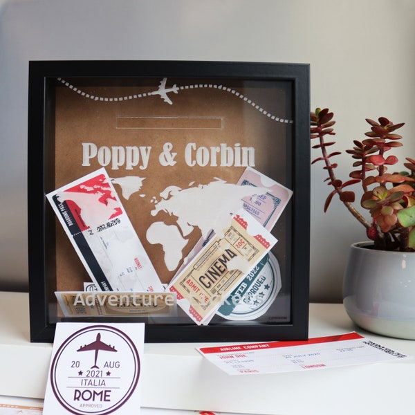 Personalised Travel Ticket Collection Box | Adventure Tickets Memory Box | Holiday Keepsakes Ticket Box Display | Valentine's Gift